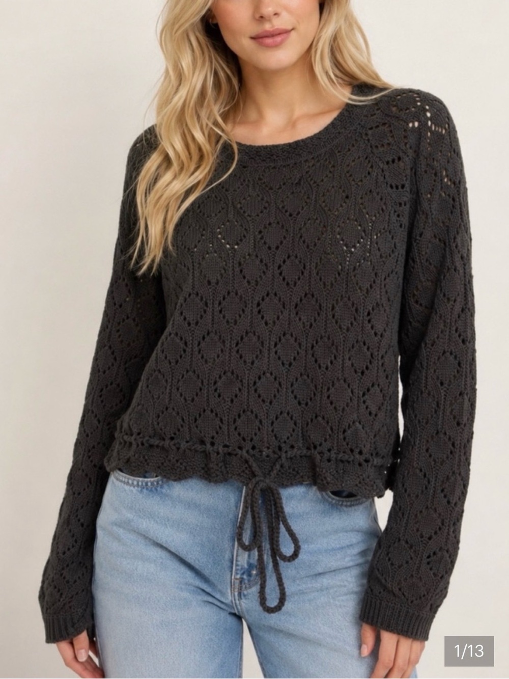 Marine Layer Pointelle Tie Waist Knit Sweater